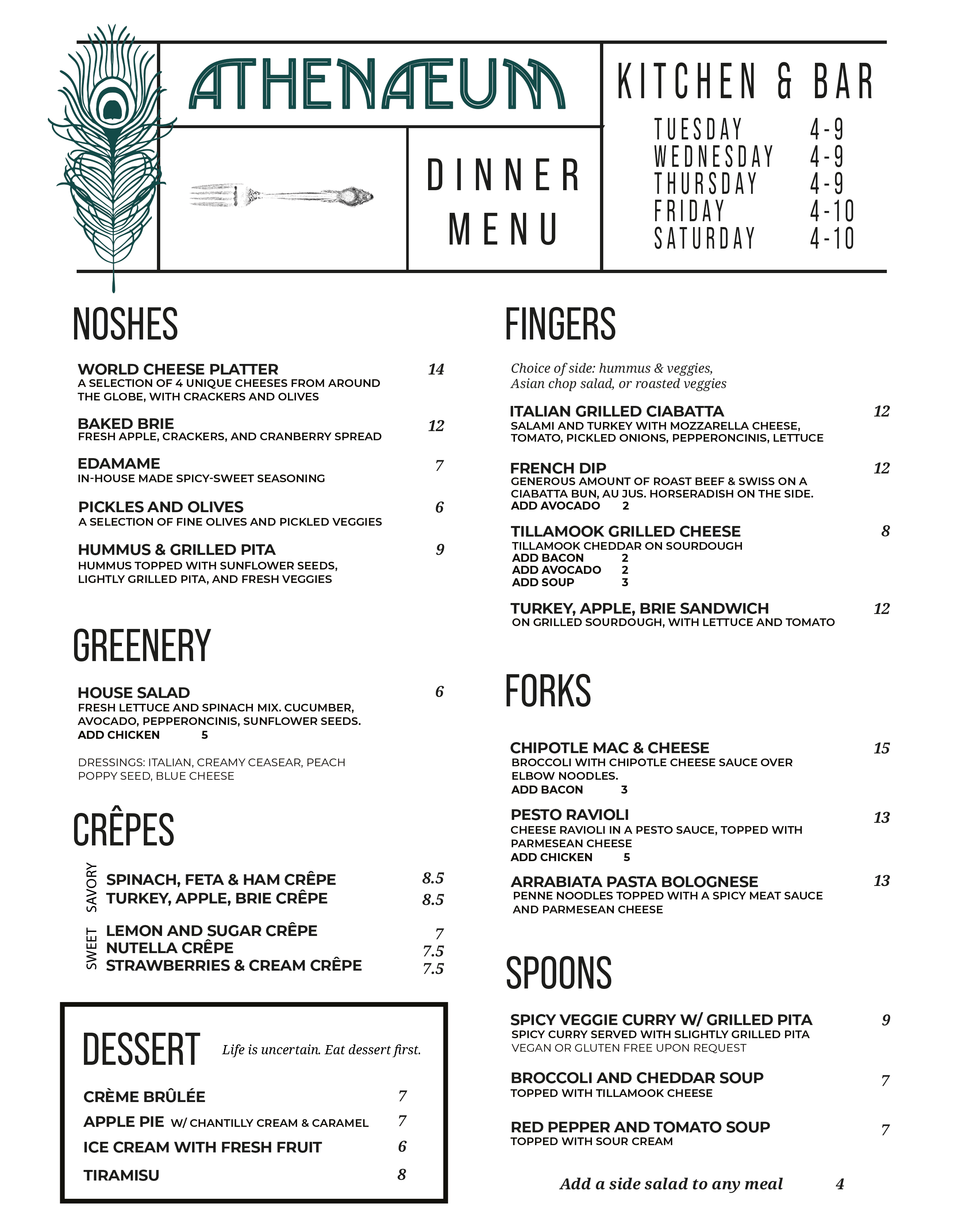 Athenaeum Food Menu